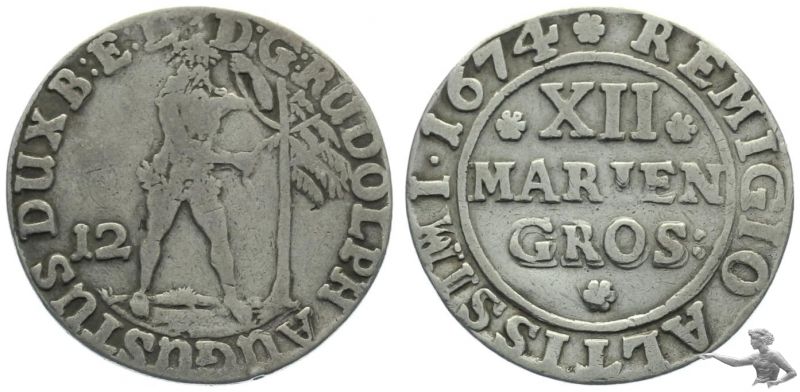 12 Mariengroschen Zellerfeld 1674 Braunschweig Wolfenbüttel: Rudolf August, 1666-1685